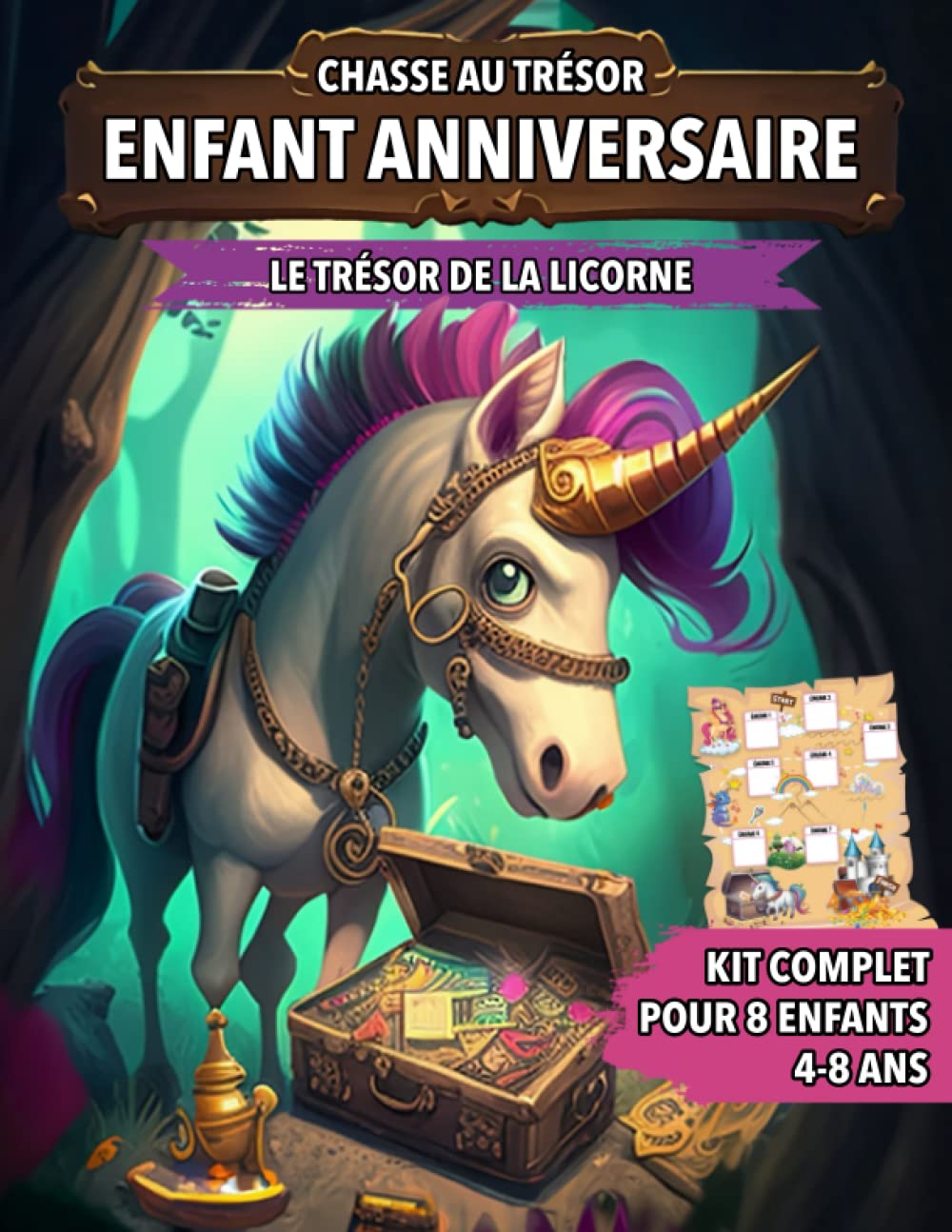 Chasse au Trésor Enfant Anniversaire Licorne: Kit Complet pour Enfants de 4 à 8 ans - Carte au Trésor, Énigmes, Invitations et Certificats - Tout Compris! Tiptoi & Games