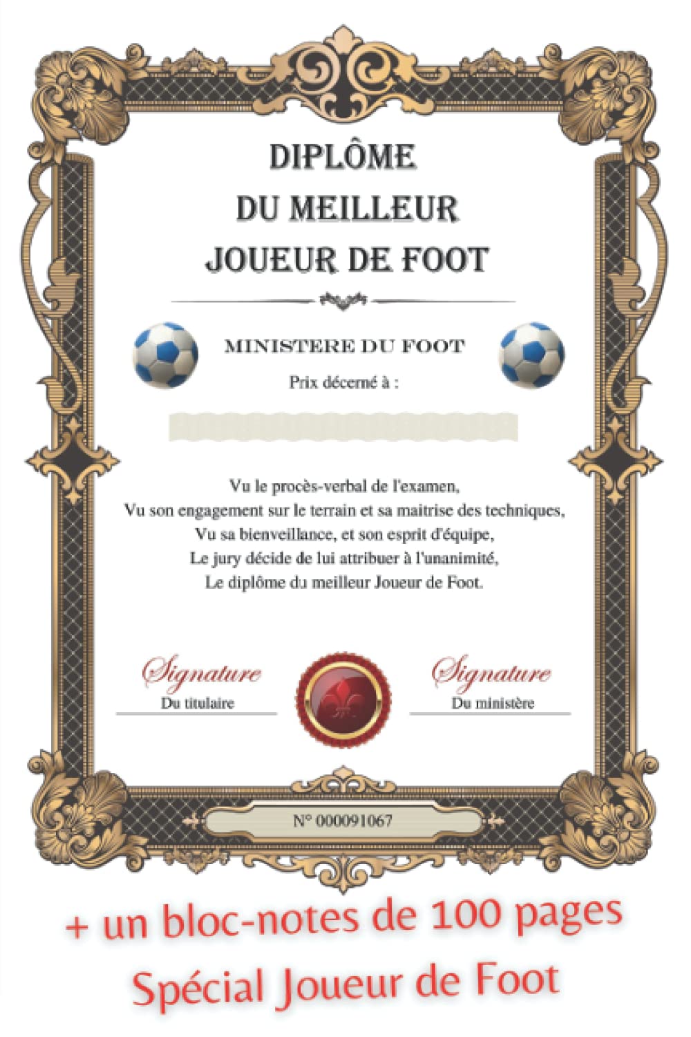 Diplôme du Meilleur Joueur de Foot: Bloc-Notes Spécial Joueur de Foot - Idée cadeau Learning & Reference