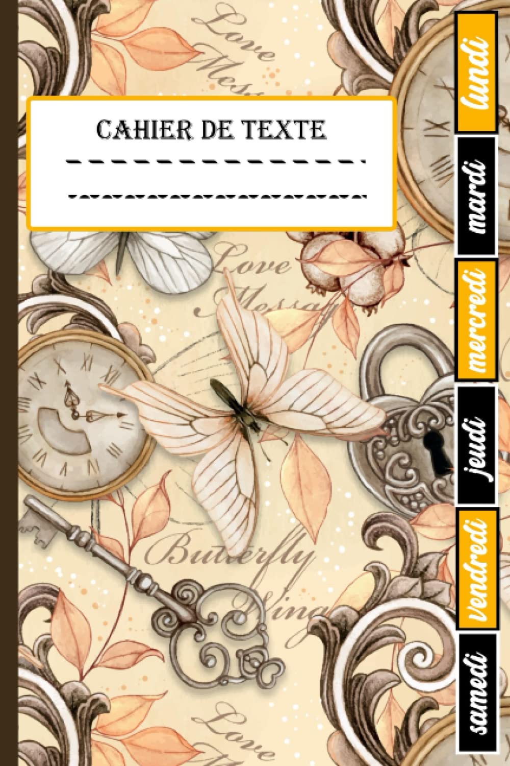 cahier de texte: Idéal pour noter les devoirs scolaires, avec des onglets hebdomadaires et grands carreaux pour les textes | Thème Papillon book
