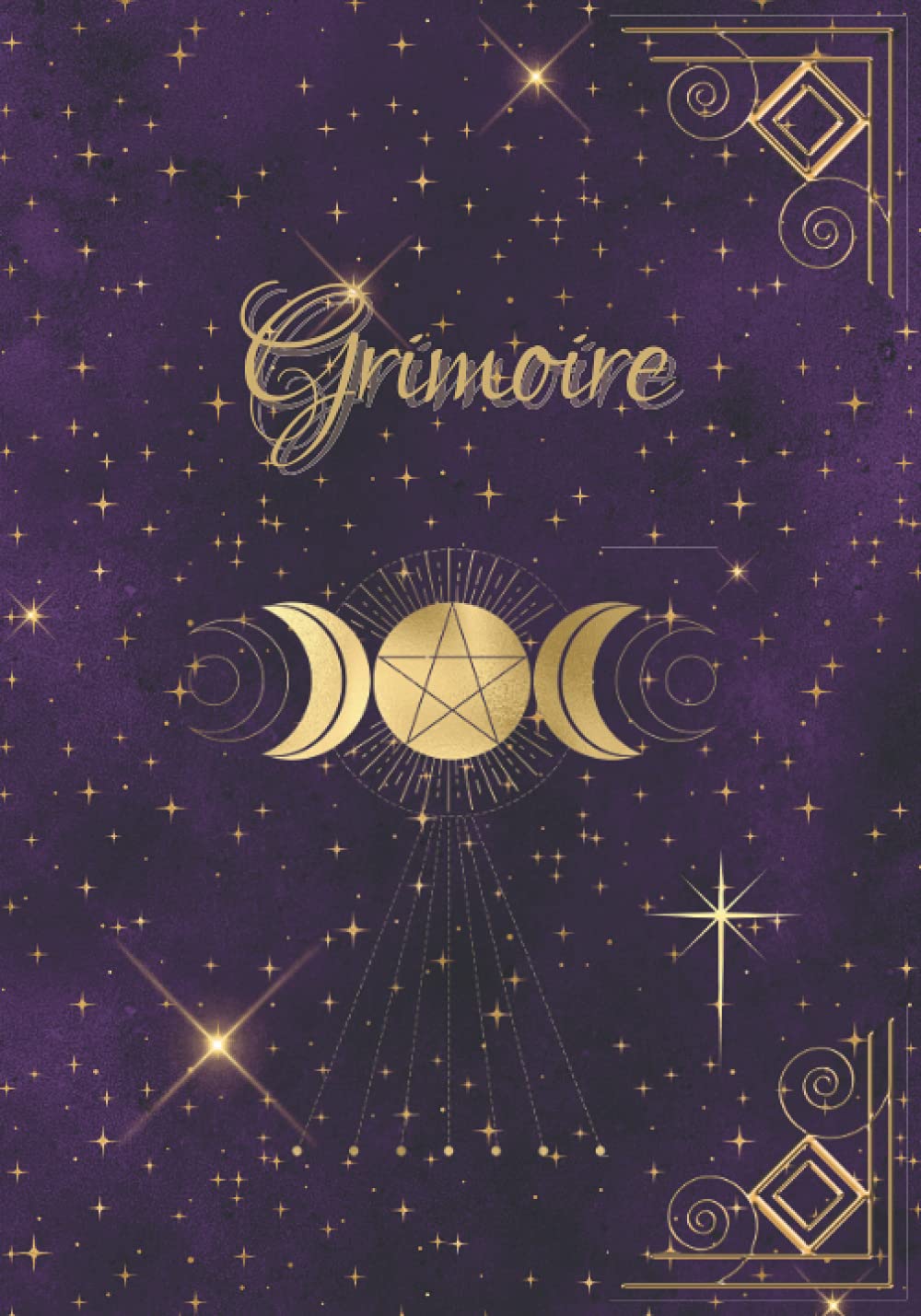 Grimoire: Grimoire : Livre des ombres, cahier, journal pour sorcier, sorcière, wicca, apprenti magicien.... 120 pages lignées avec intérieur décoré. Couverture lune, pentacle. book
