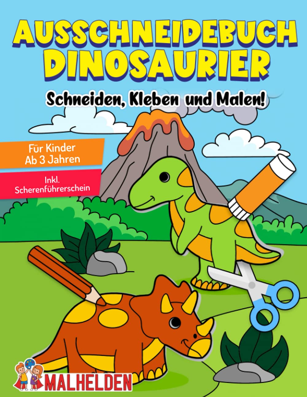 Ausschneidebuch Dinosaurier: Das große Dino Bastelbuch - Schneiden, Kleben, Malen! - Ausschneiden für Kinder ab 3 inkl. Scherenführerschein - Basteln ab 3 Jahren zur Frühförderung Hobbies & Crafts