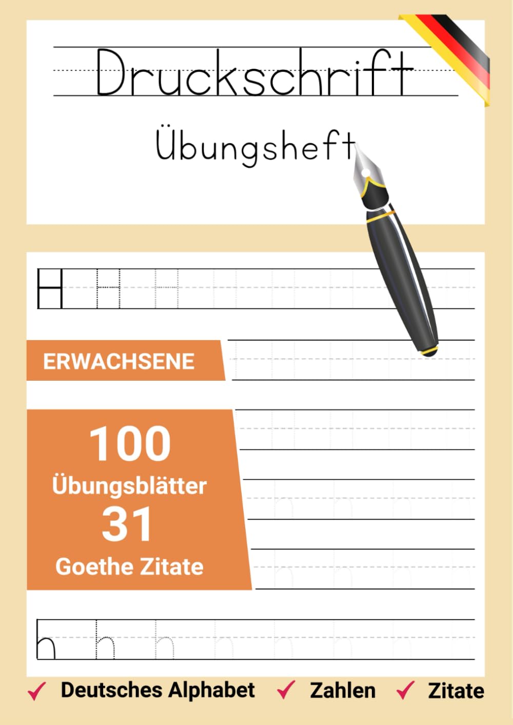 Druckschrift Übungsheft Erwachsene: 100 Übungsblätter - 31 Goethe Zitate zum nachschreiben Film, Art & Culture