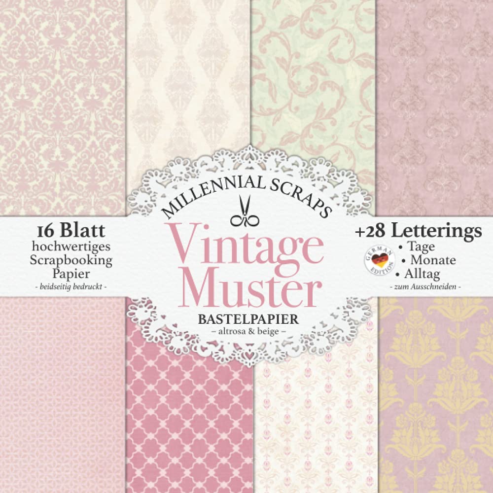 Vintage Muster Bastelpapier – Altrosa & Beige –: Scrapbooking Papier & Zubehör I Zum Ausschneiden I Mit Letterings I Junk Journal Dekor I Geschenk für Bastelfreunde I Karten Basteln DIY Hobbies & Crafts