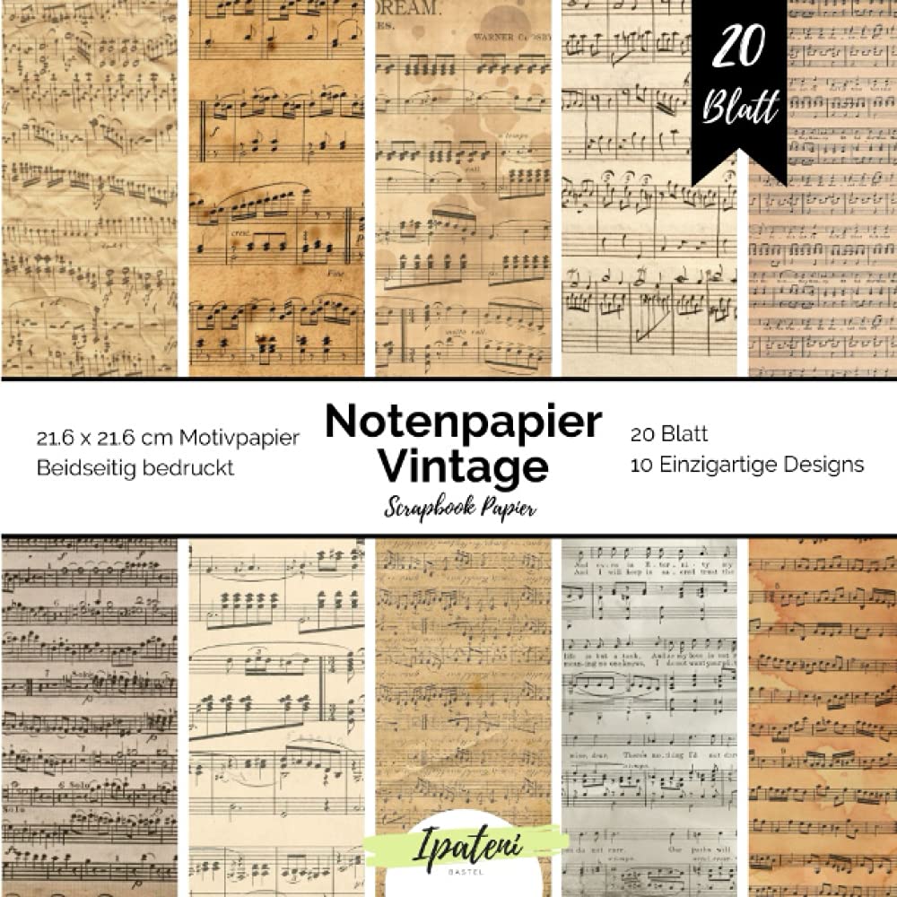 Scrapbook Papier Notenpapier Vintage: Motivpapier Beidseitig Bedruckt Vintage Notenblätter zum basteln 20 Blatt 21.6 x 21.6 cm Bastelpapier für vielfältige Bastelarbeiten Hobbies & Crafts