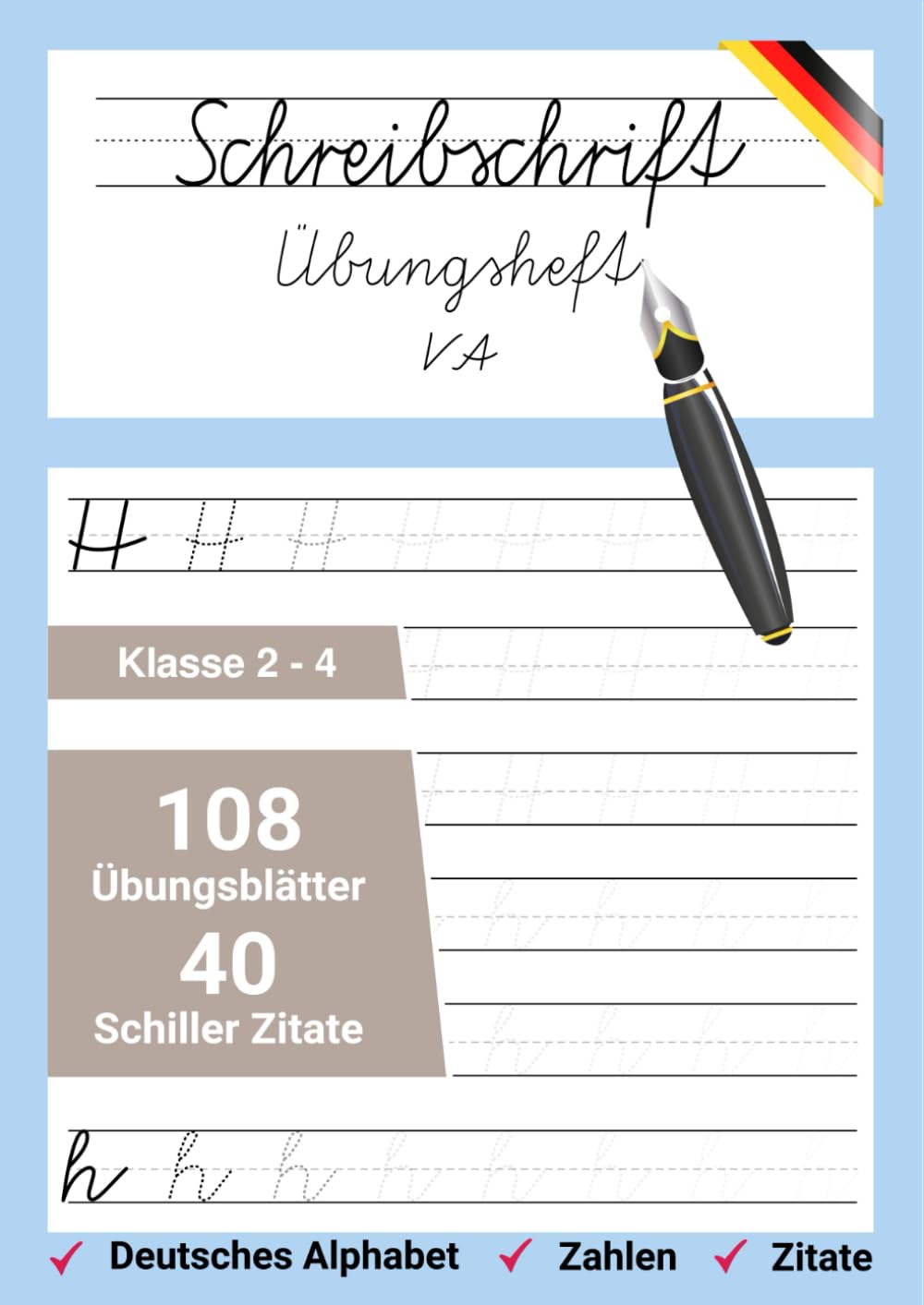 Schreibschrift Übungsheft Klasse 2-4: VA - Vereinfachte Ausgangsschrift - Mit Schiller Zitate zum nachschreiben Foreign Languages ​​& Dictionaries