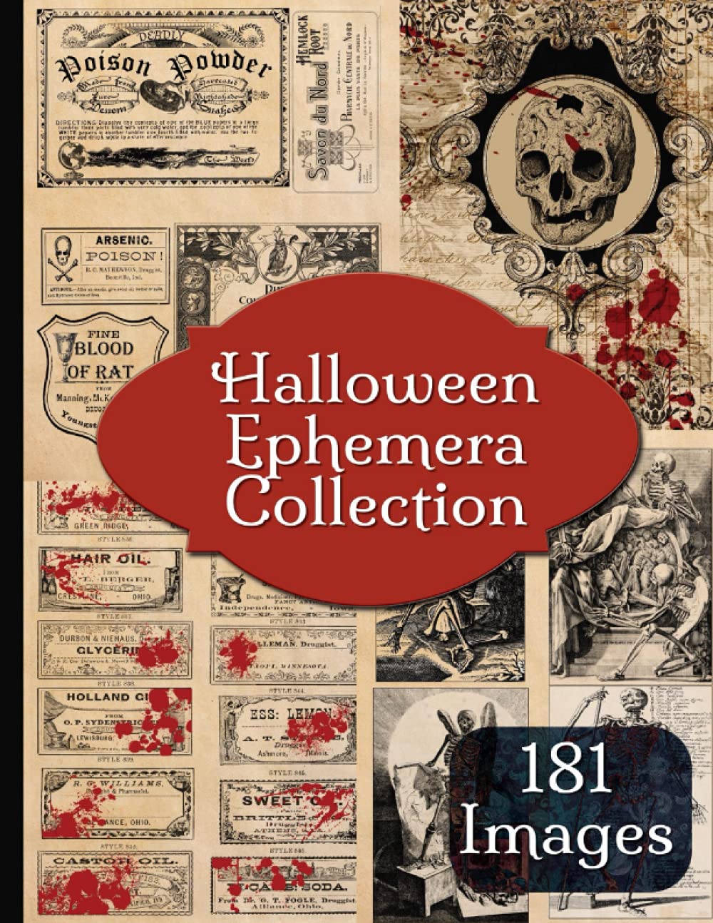 Halloween Ephemera Collection: 181 Vintage Apothecary Labels, Chemist Labels and Illustrations Hobbies & Crafts