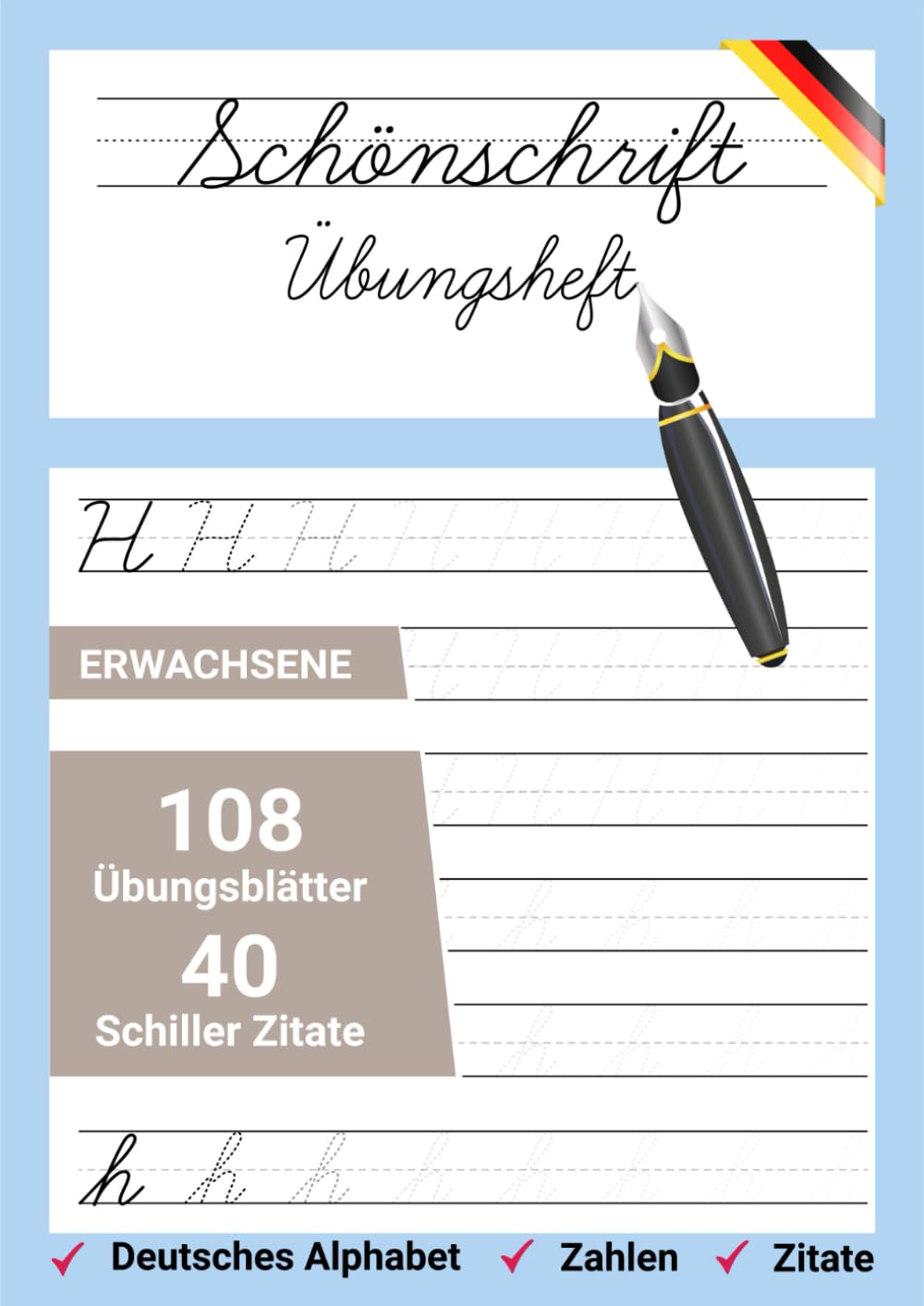 Schönschrift Übungsheft Erwachsene 108 Übungsblätter davon 40 Zitate von Schiller: Für Erwachsene in Din A4 mit Zitaten zum nachschreiben. Film, Art & Culture