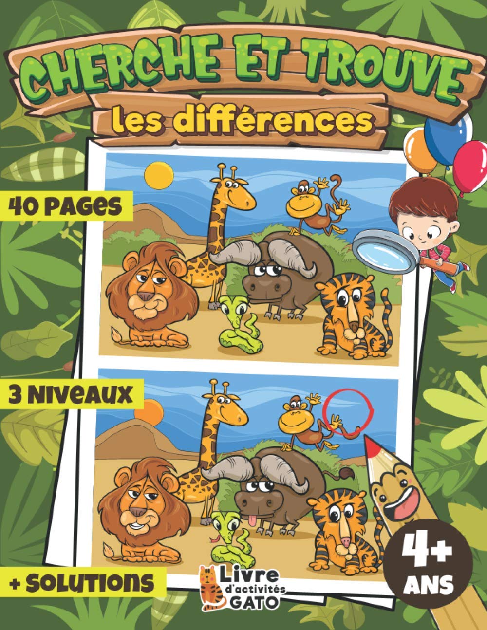 Cherche et trouve 4 ans: Livre géant du jeu cherche les différences pour les enfants de 4 ans - 8 ans. Cherche et trouve les animaux et vehicules. Livre d'activités Gato. Tiptoi & Games