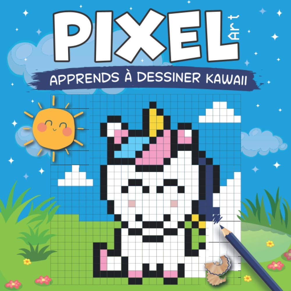 PIXEL ART - Apprends à dessiner Kawaii: dessine et colorie des personnages Kawaii sur quadrillage (animaux, fruits, objets) à partir de modèles. Avec aide au repérage. A partir de 7 ans. book
