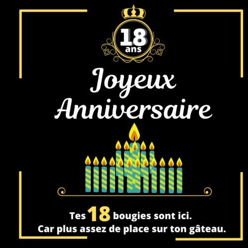 18 ans. Joyeux anniversaire. Tes 18 bougies sont ici car plus assez de place sur ton gâteau.: Mieux qu'une carte, un livre d'or comme cadeau pour célébrer cet anniversaire book