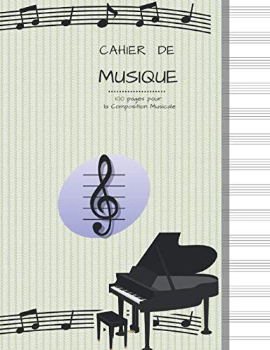Cahier de Musique 100 pages pour la Composition Musicale: Grand Format | PAPIER BLANC avec 13 Portées par page | Couverture Clef de Sol et Piano. Arts & Music