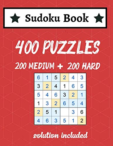 Sudoku Book, 400 Puzzles, 200 MEDIUM and 200 HARD, solution included: 8.5 X 11 inches Leisure & Fun