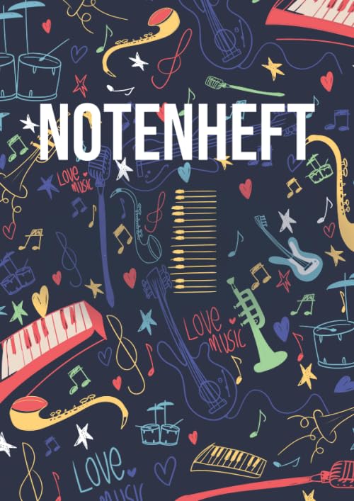 Notenheft: DIN A4 - 100 Seiten - Blanko Notenheft - Für Anfänger und Fortgeschrittene geeignet - Große Lineatur - Musik Schreibheft - Leere Notensysteme Sheet Music