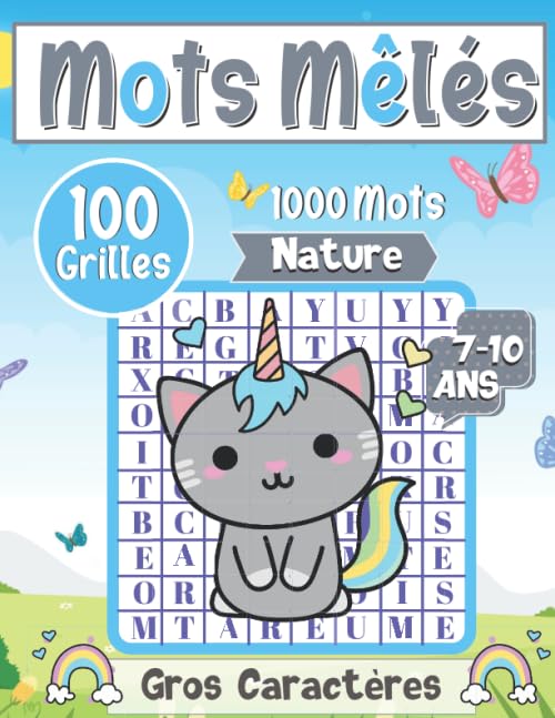 Mots Mêlés: Bloc Jeux de Mots Cachés pour Enfants dès 7 ans | 100 Grilles - 1000 Mots | Livre n°1 – Nature & Animaux | Gros Caractères & Grand Format ... Cadeau Educatif pour les vacances & en voyage Non-fiction