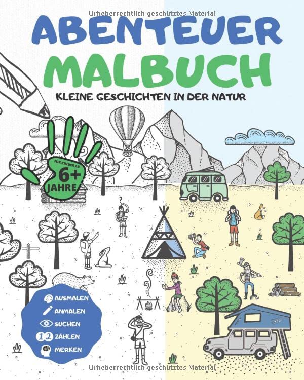 Abenteuer MALBUCH - "Kleine Geschichten in der Natur" | für Kinder ab 6+ Jahre: Ausmalbuch, Ausmalblock mit Aufgaben | Suchen, Anmalen, Ausmalen, ... Merken | ca. 80 Seiten | für Jungen & Mädchen Film, Art & Culture