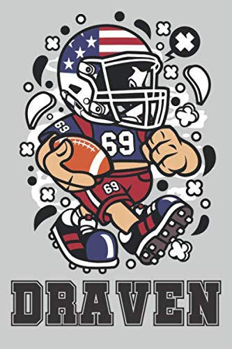 Draven: American Football Personalized Name Draven, Lined Journal Notebook, 100 Pages, 6x9, Soft Cover, Matte Finish, Gift Gifts, Preschool, Kindergarten, Kids Books