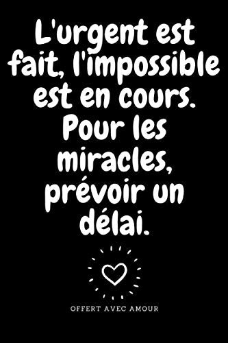 L'urgent est fait, l'impossible est en cours. Pour les miracles, prévoir un délai.: Carnet de notes - 100 pages book