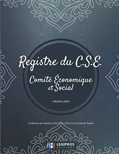 Registre du CSE Comité Social et Économique: v4-9 Format large | Conforme aux articles L2315-21 à L2315-22 du Code du Travail | 21,59cm x 27,94cm | fond bleu dégradé avec motif book