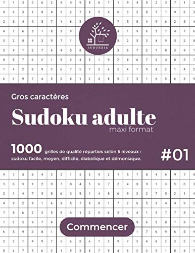 Sudoku adulte maxi format 1000 Puzzles: facile moyen difficile diabolique et démoniaque | 4 grilles par page | Solutions incluses | grand format | Stimuler les neurones grâce à ce livre de Sudoku. book
