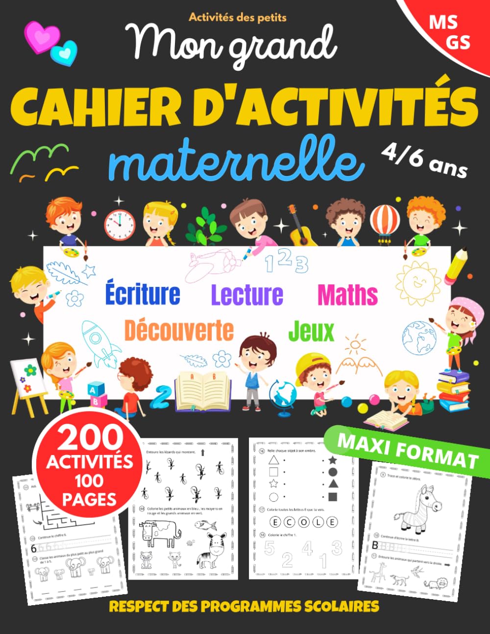 Mon grand cahier d'activités maternelle: de 4 à 6 ans | Apprendre en s'amusant | 200 activités dans le respect des programmes scolaires | cahier de vacances maternelle Tiptoi & Games