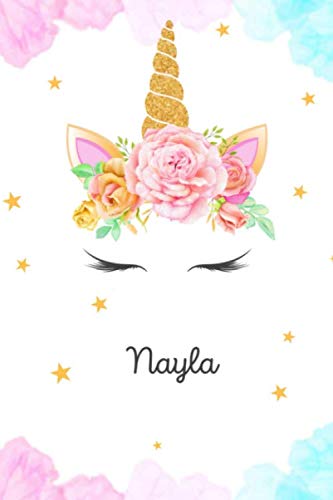 Nayla: Carnet de notes Licorne personnalisable - Prénom - Cahier Notebook - Agenda 110 pages lignées | Cadeau personnalisé pour Nayla | Cadeau d'anniversaire book