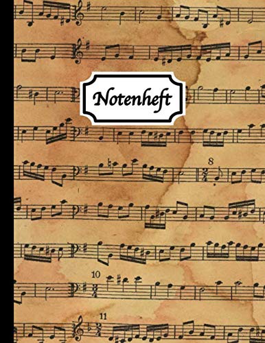 Notenheft: Blanko Notenheft - Notenpapier Block A4 - 100 Seiten - 12 Notensysteme pro Seite - Vintage - Größe: Ca. A4 Arts & Music