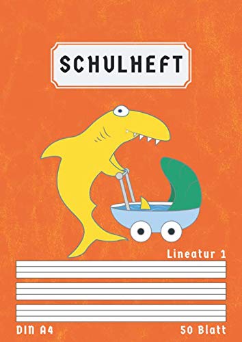 Schulheft Din A4 Lineatur 1: Liniert 50 Blatt | 1 Klasse Schreibheft A4 Lineatur 1 Farbig Hinterlegt | Homeschooling und Schulanfang | Orange book