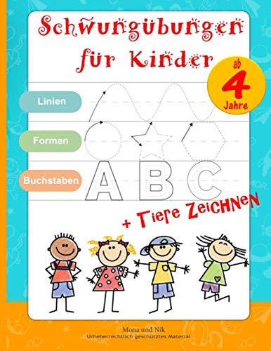 Schwungübungen ab 4 Jahre: Kindergarten-Block & Vorschulheft für Mädchen und Jungen, Buchstaben & Zeichnen lernen Media & Communication