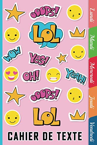 Cahier de texte scolaire 17x22 cm,Papier Seyes Grands Carreaux, onglets hebdomadaires pour se repérer facilement - format pratique pour les cartables -thème Smile emoji Non-fiction