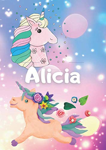 Alicia: Grand cahier licorne avec prénom | format A4 (21 cm x 29,7 cm) | 200 pages lignées avec marge | super idée cadeau book