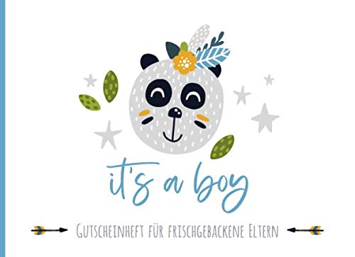It's a boy - Gutscheinheft für frischgebackene Eltern: kleines Gutscheinbuch als Geschenk zur Geburt eins Jungen mit 12 vollfarbigen Blanko ... im Scandi Stil in türkis, blau und grün Tönen Parents & Children