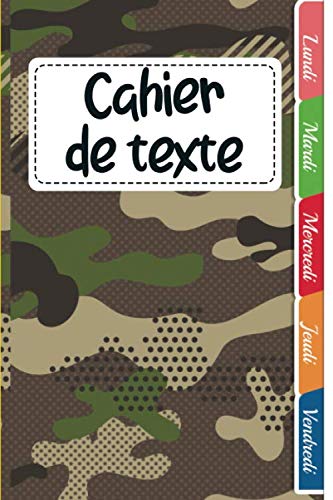 Cahier de texte camouflage : idéal pour noter les devoirs scolaires, avec des onglets hebdomadaires et grands carreaux pour les textes Education & Training