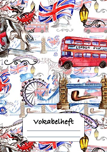 Vokabelheft: DIN A4 mit 3 Spalten - Lineatur 54 - Vokabeln lernen für Fremdsprachen (London-Motiv) Foreign Languages ​​& Dictionaries