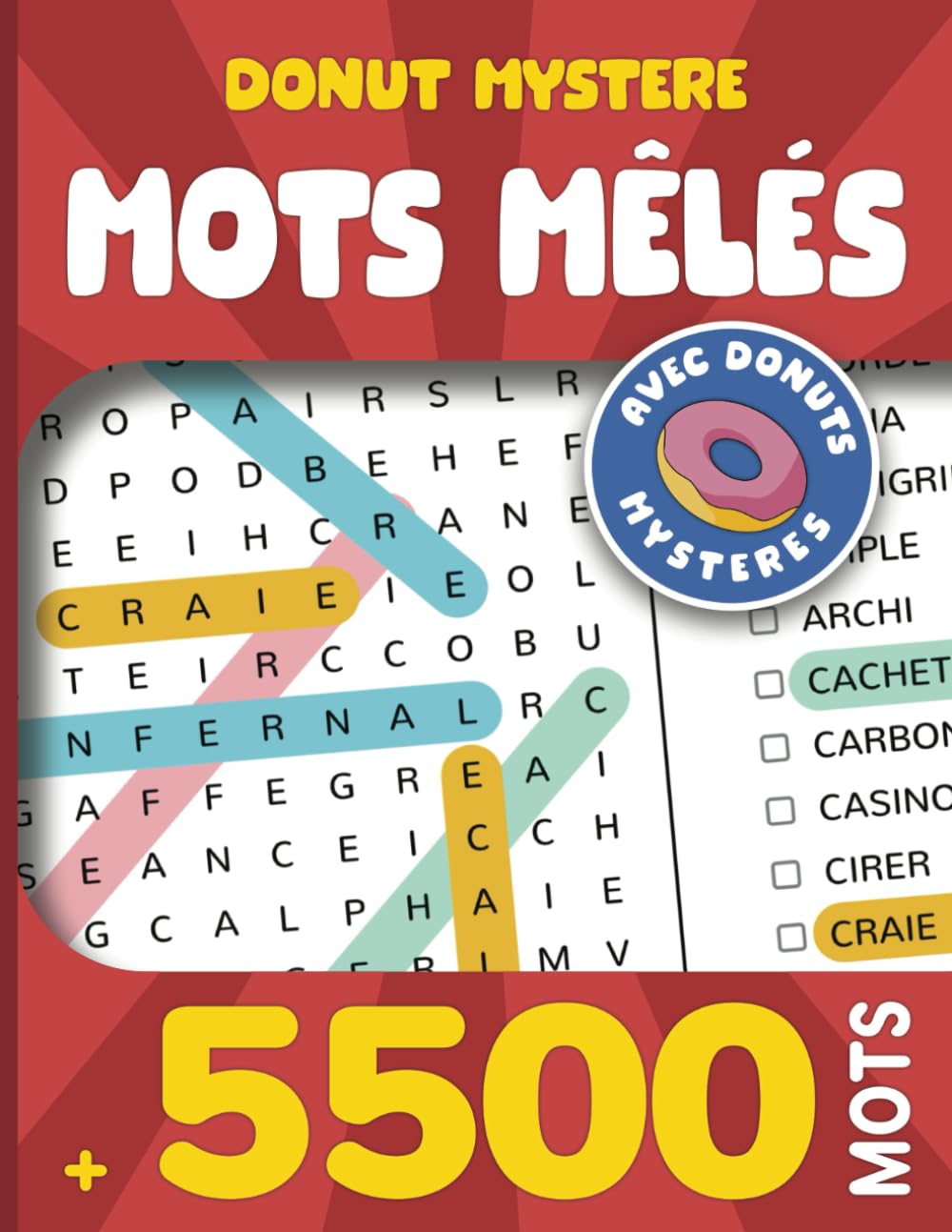 Donut Mystère Mots Mêlés +5500 Mots: Découvrez les mots cachés dans 155 grilles - Avec solutions - Adultes - Grand format - Idée cadeau book
