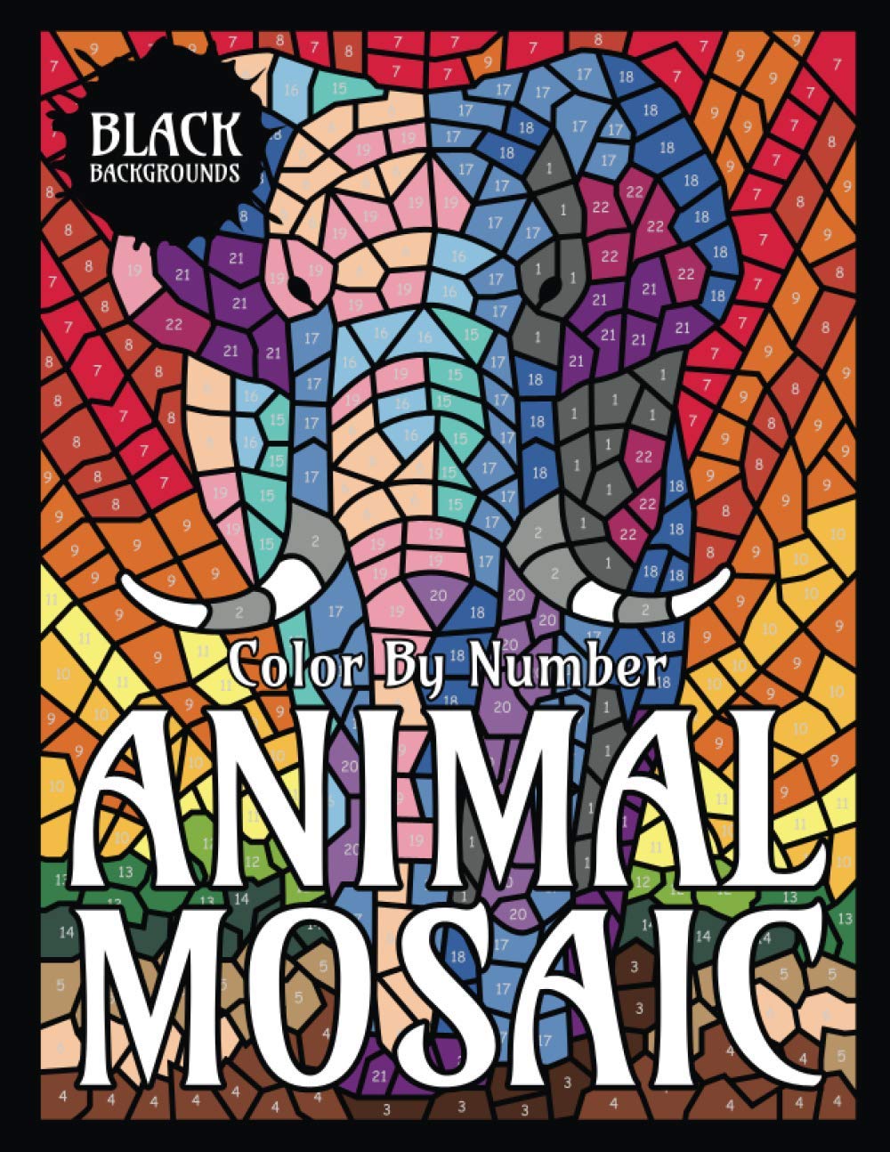 ANIMAL MOSAIC Color By Number (Black Backgrounds) Film, Art & Culture