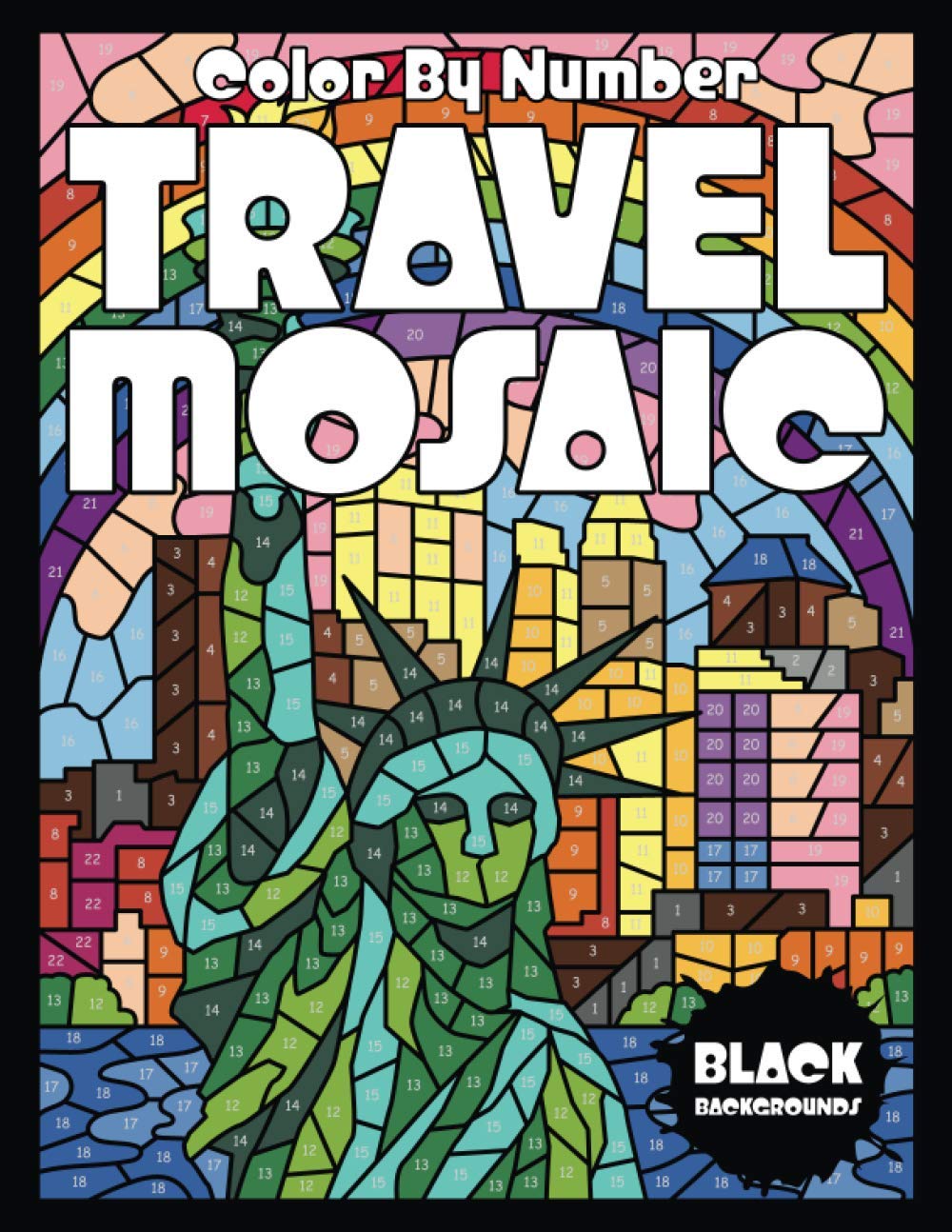 TRAVEL MOSAIC Color by Number (Black Backgrounds) Film, Art & Culture