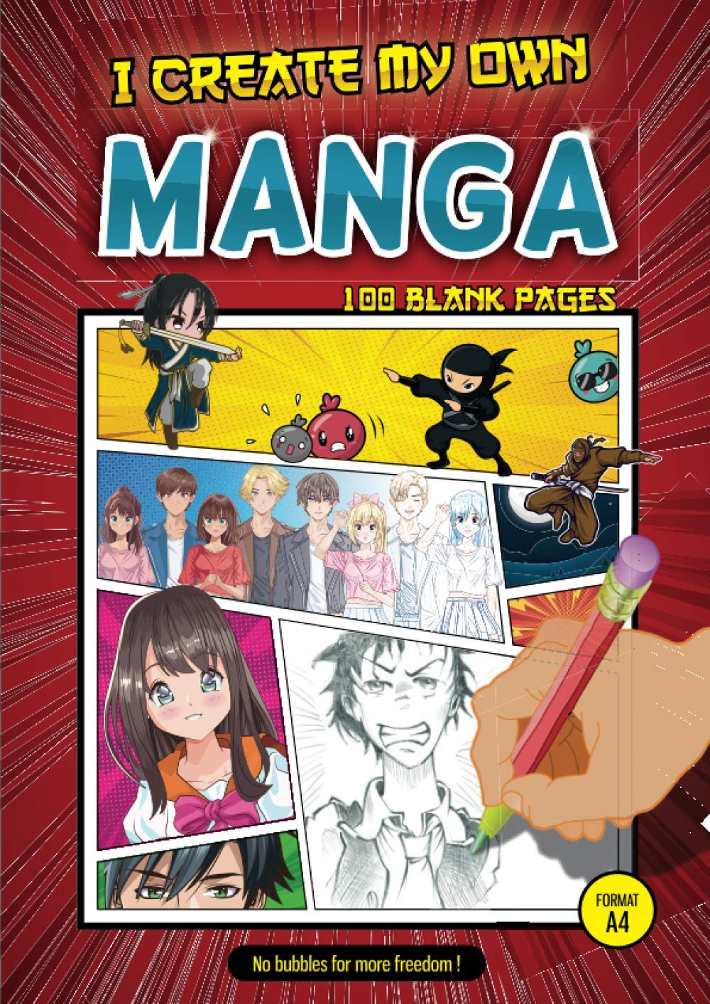 I create my own Manga (100 blank pages): Create Your Own Comics, Story & Manga | Blank comic book to fill out | 100 blank comic pages for adults, teens & kids | Large format A4 (8x12") Manga