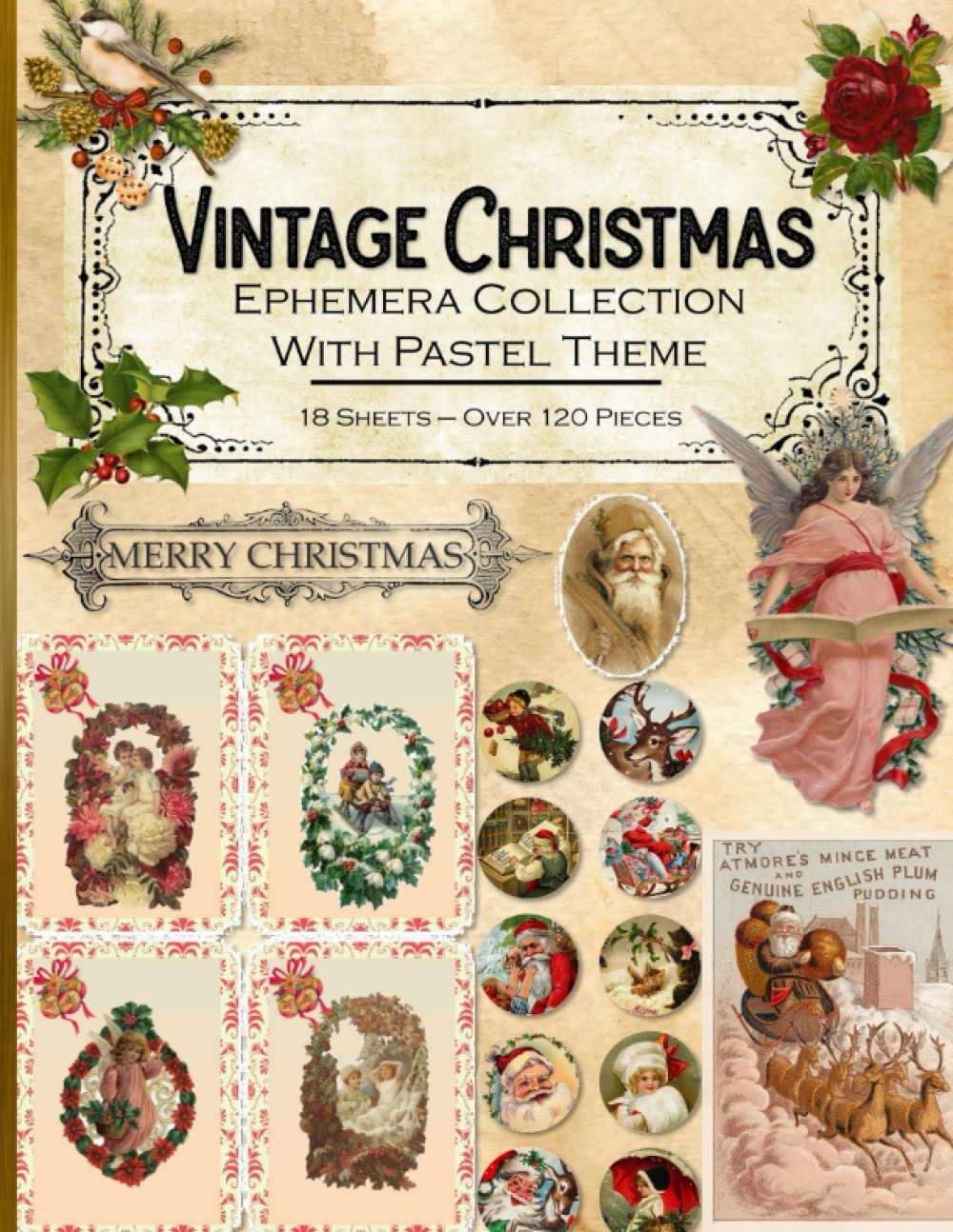 Vintage Christmas Ephemera Collection with Pastel Theme: 18 Sheets and Over 120 Pieces for Cut Out and Collage Projects, DIY Cards, Scrapbooking, ... Media - Bonus with Advent Calendar Sheet Hobbies & Crafts