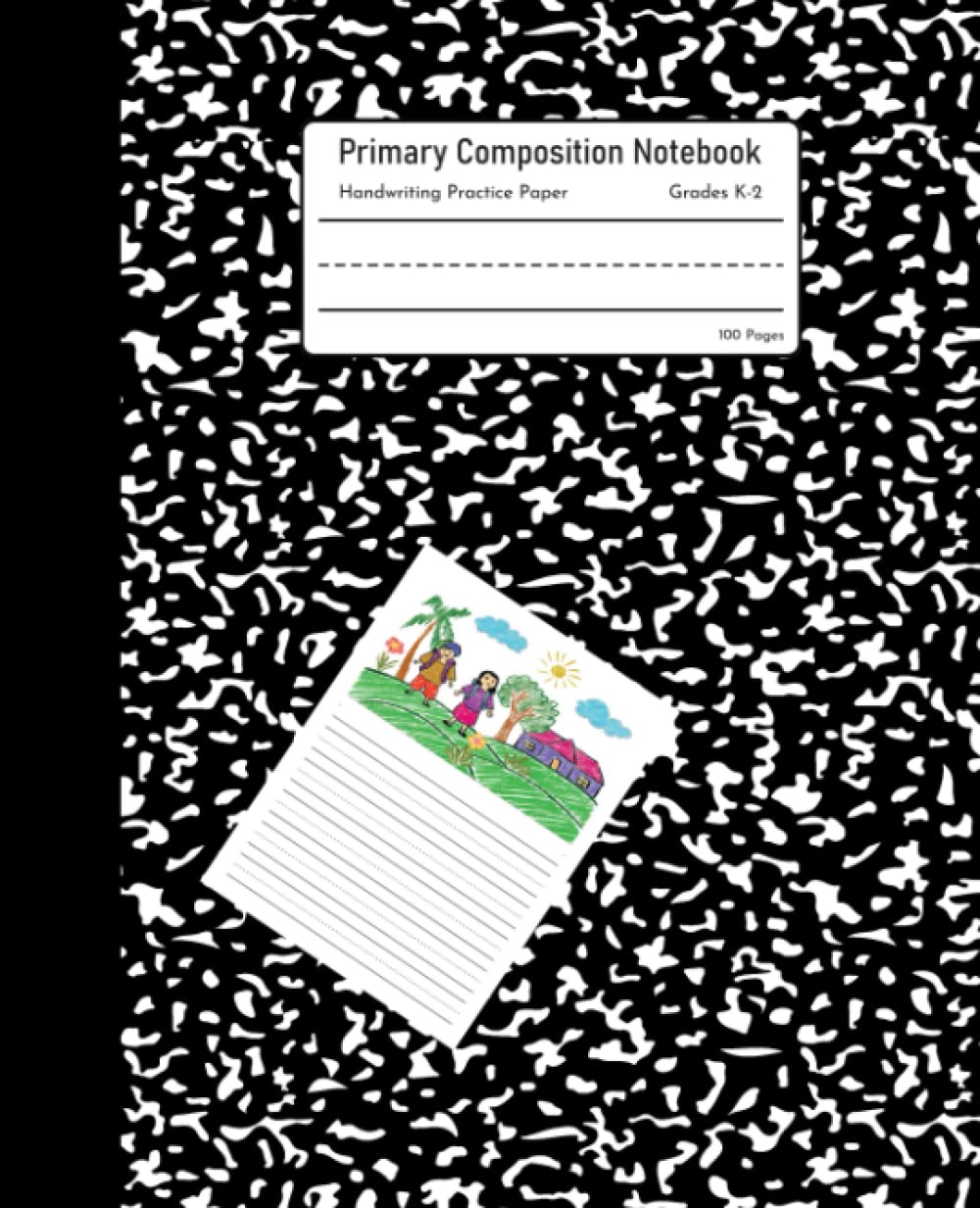 Primary Composition Notebook: Grades K-2 School Exercise Book, Black Marble, Handwriting Practice Paper (Dotted Midline and Picture Space) book
