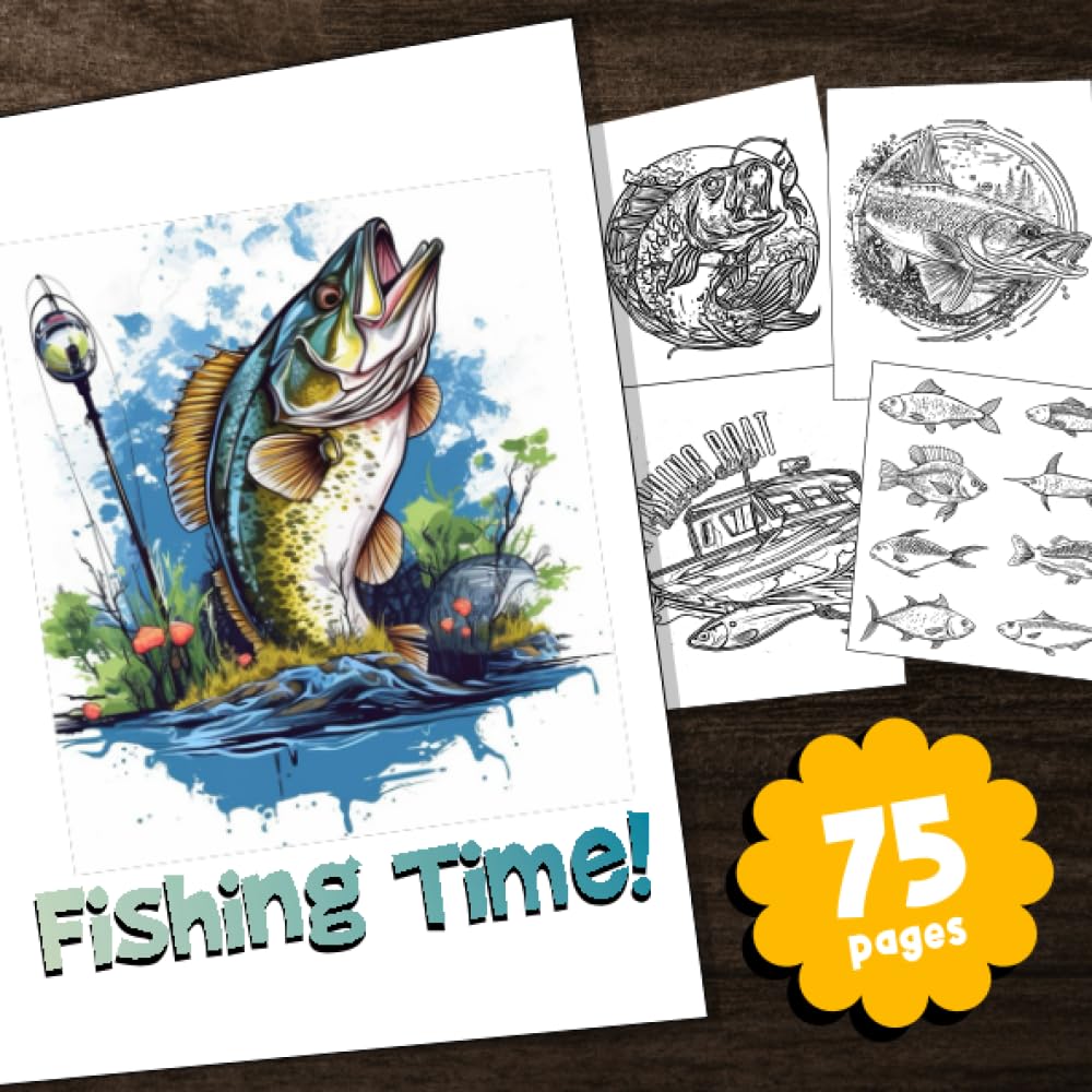 Ma pêche livre de coloriage: Livre de coloriage XXL de 75 pages - poissons, cannes à pêche et personnages amusants à colorier ! book