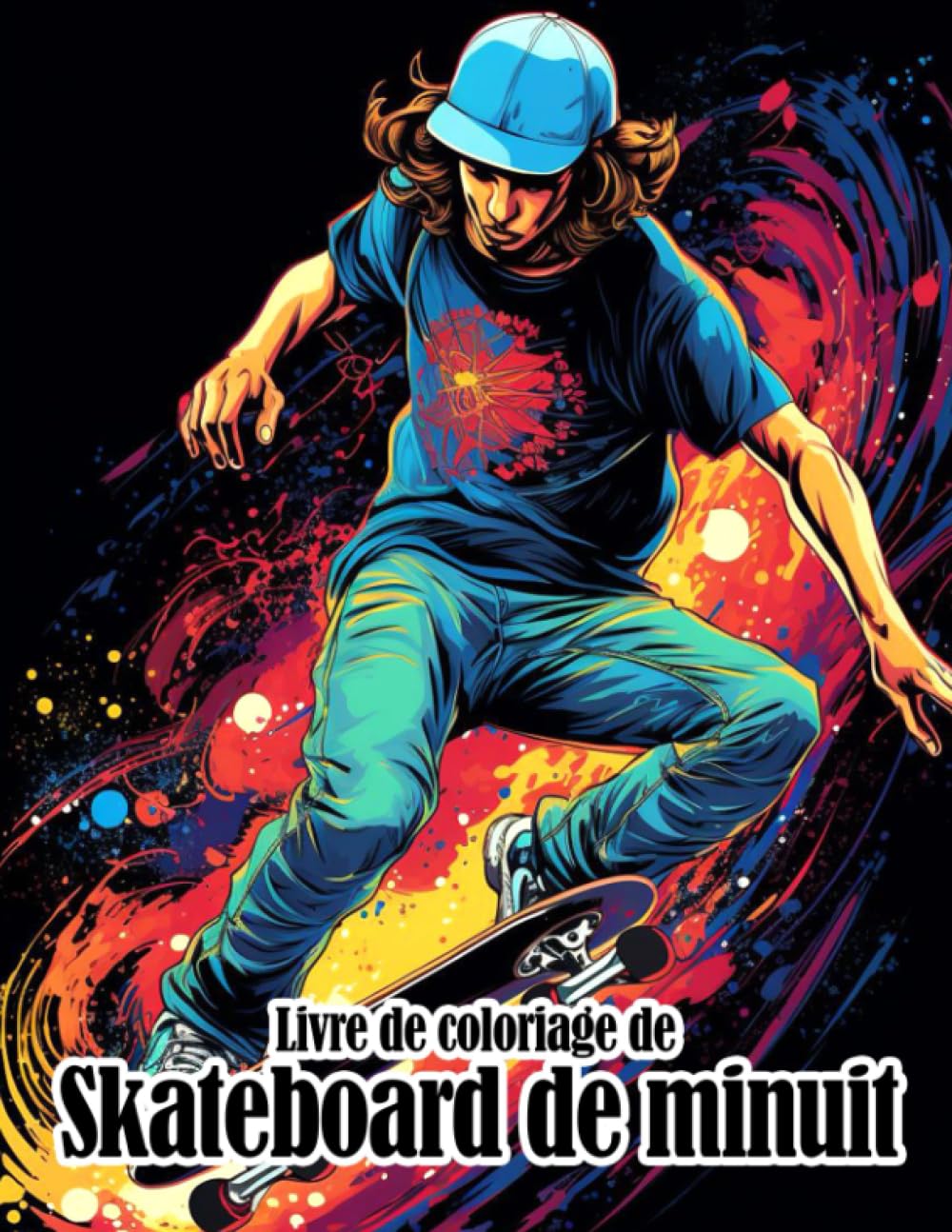 Livre de coloriage de skateboard de minuit: Fabuleuses pages de coloriage sur fond noir avec d book