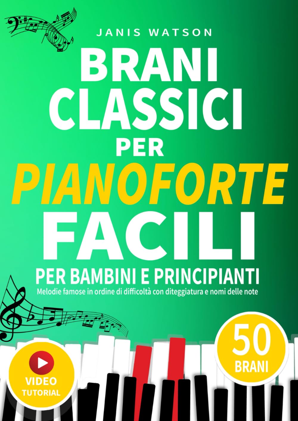 BRANI CLASSICI PER PIANOFORTE FACILI PER BAMBINI E PRINCIPIANTI: Melodie famose in ordine di difficoltà con diteggiatura e nomi delle note (Spartiti per Pianoforte Facili per Bambini e Principianti) Sheet Music