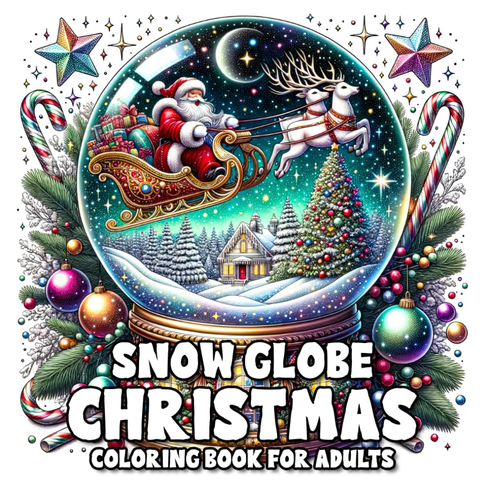 Snow Globe Christmas Coloring Book for Adults: Featuring 101 Illustrations of Cute Animals, Mythical Creatures, and Festive Holiday Moments for a Cozy Winter Relaxation book