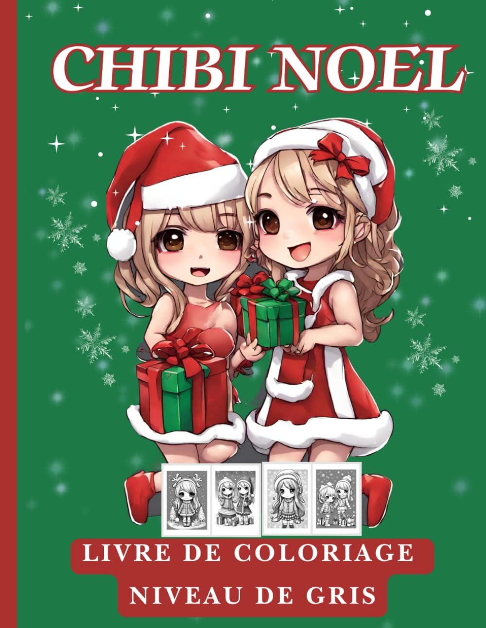CHIBI NOEL: Livre de coloriage en niveaux de gris avec des filles mignonnes | Idées cadeaux pour Noël, anniversaires | Pour ados, adultes, seniors | ... format A4, couverture souple et brillante. book