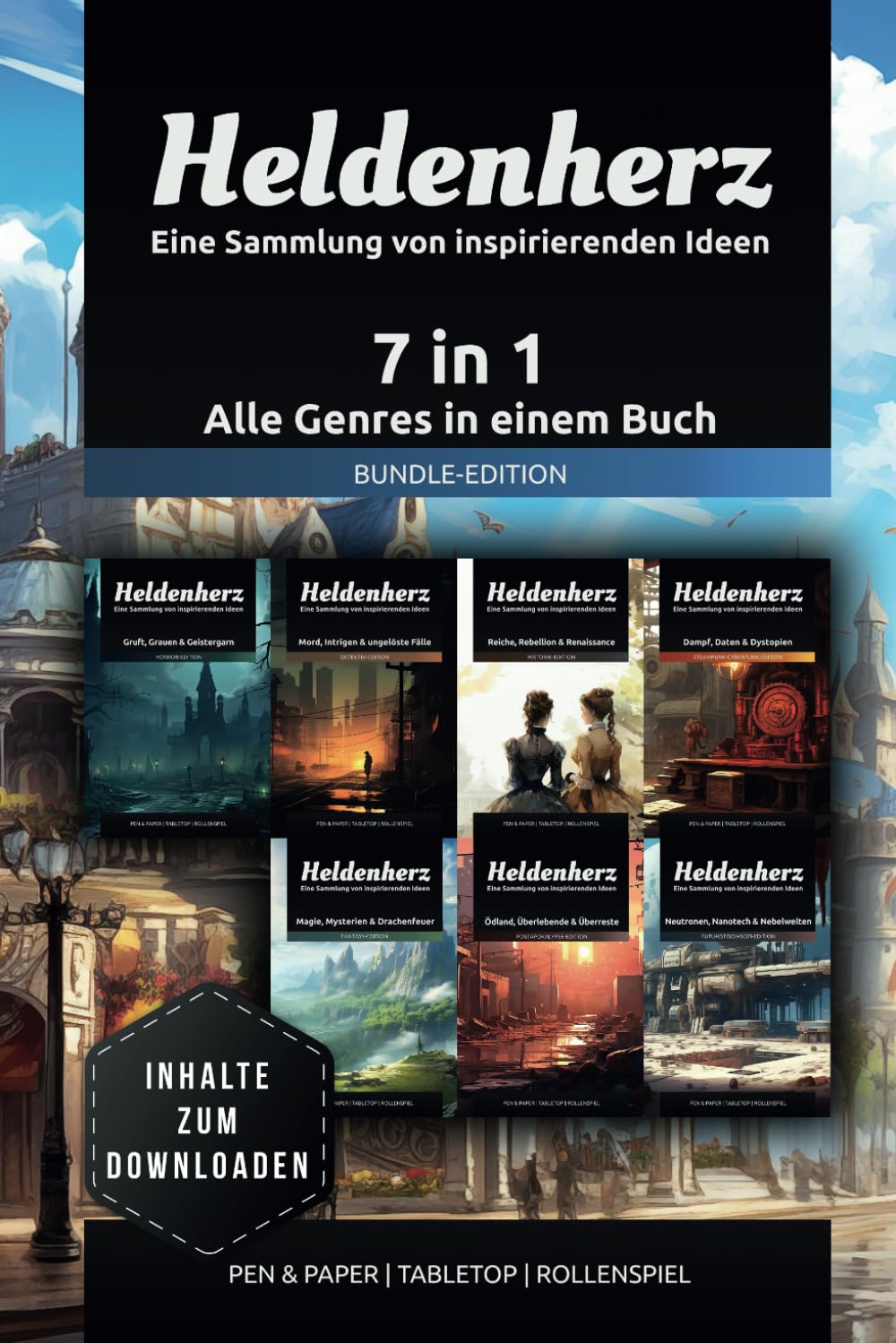 Heldenherz - Sieben Genres in einem Buch: Story-Hooks und Abenteuer Prompts für Rollenspiele und Geschichten (Pen & Paper | Tabletop | Rollenspiel) Film, Art & Culture