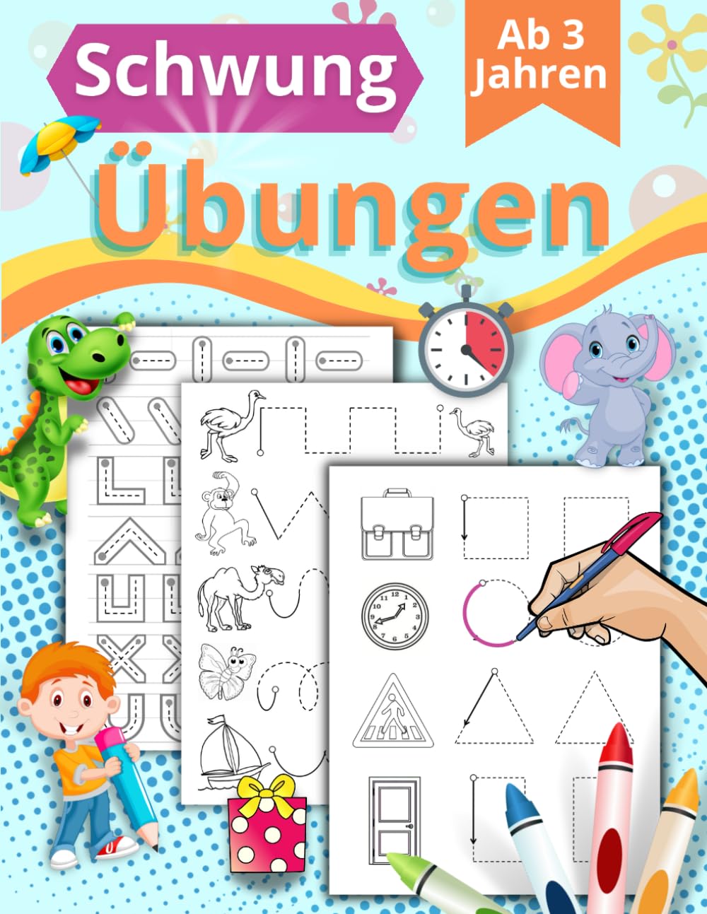 Schwungübungen Ab 3 Jahren: Ideale Vorbereitung Für Den Kindergarten. Erwerben Sie Feinmotorik, die eine gute Augen-Hand-Koordination erfordern, um den Stift gut zu kontrollieren. book