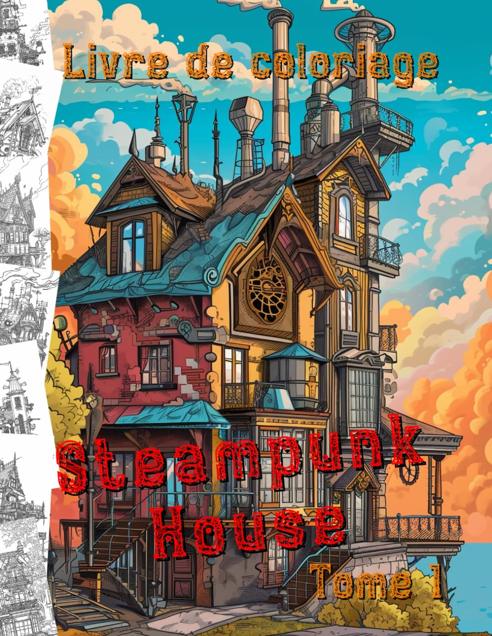 Steampunk House - Tome 1: Livre de coloriage de 58 superbes Maisons Steampunk pour adolescent et adulte en pleine page Architecture