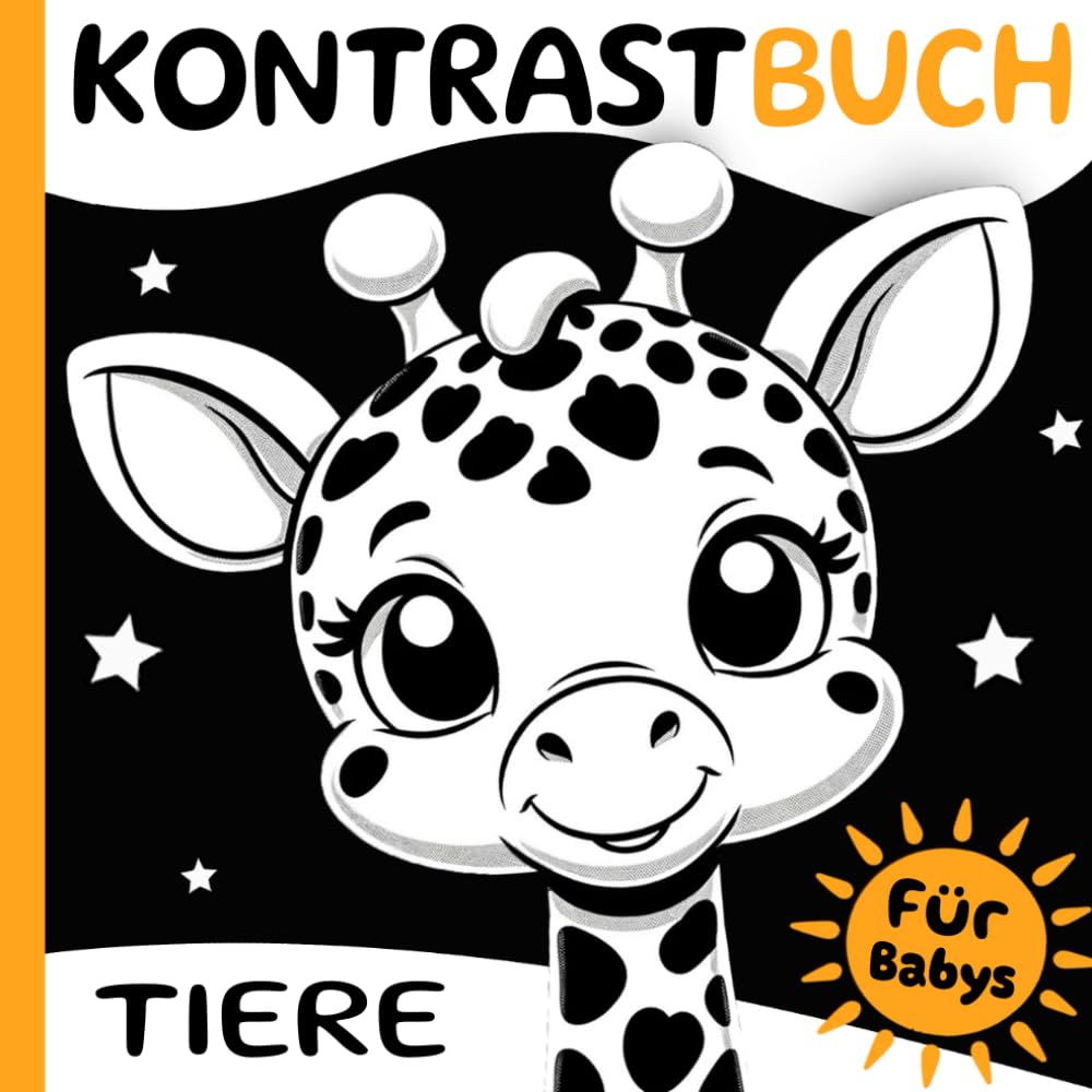 Kontrastbuch Baby: Süße Tiere, Schwarz-Weiß-Buch zur visuellen Stimulation für 0 bis 3 Monate alte Babys, Einzigartiges Babybuch book