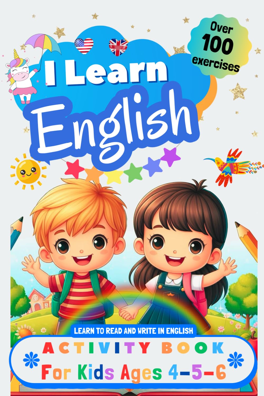 I Learn English, Activity Book for Kids Ages 4, 5, and 6: Over 100 Exercises to Learn to Read and Write in English Tiptoi & Games