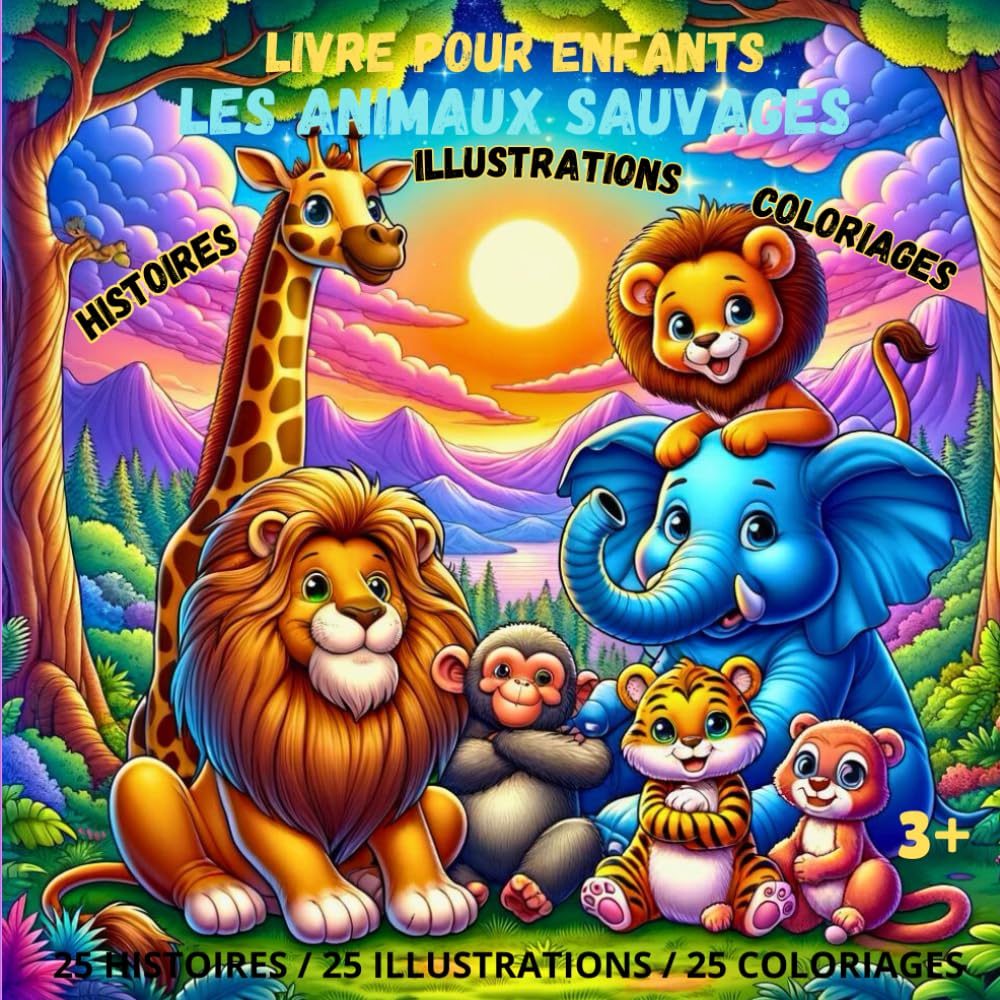 LES ANIMAUX SAUVAGES: Livre pour enfants,3 en 1, combinant des histoires , des illustrations et des coloriages , idéal pour les petits explorateurs dès 3 ans. book